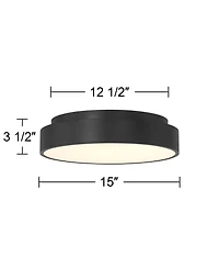 Possini Euro Design Brock Modern Ceiling Light Flush-Mount Fixture 15" Sand Black Dimmable Led for Bedroom Kitchen Living Room