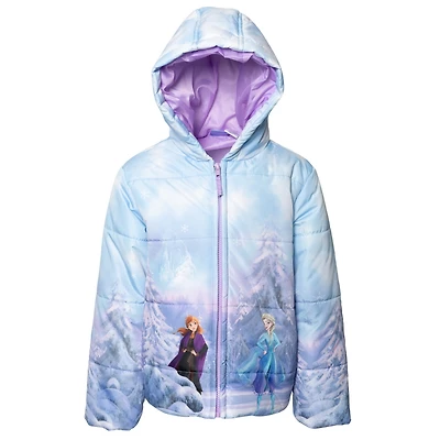 Frozen Little Girls Princess Anna Elsa Zip Up Winter Coat Puffer Jacket