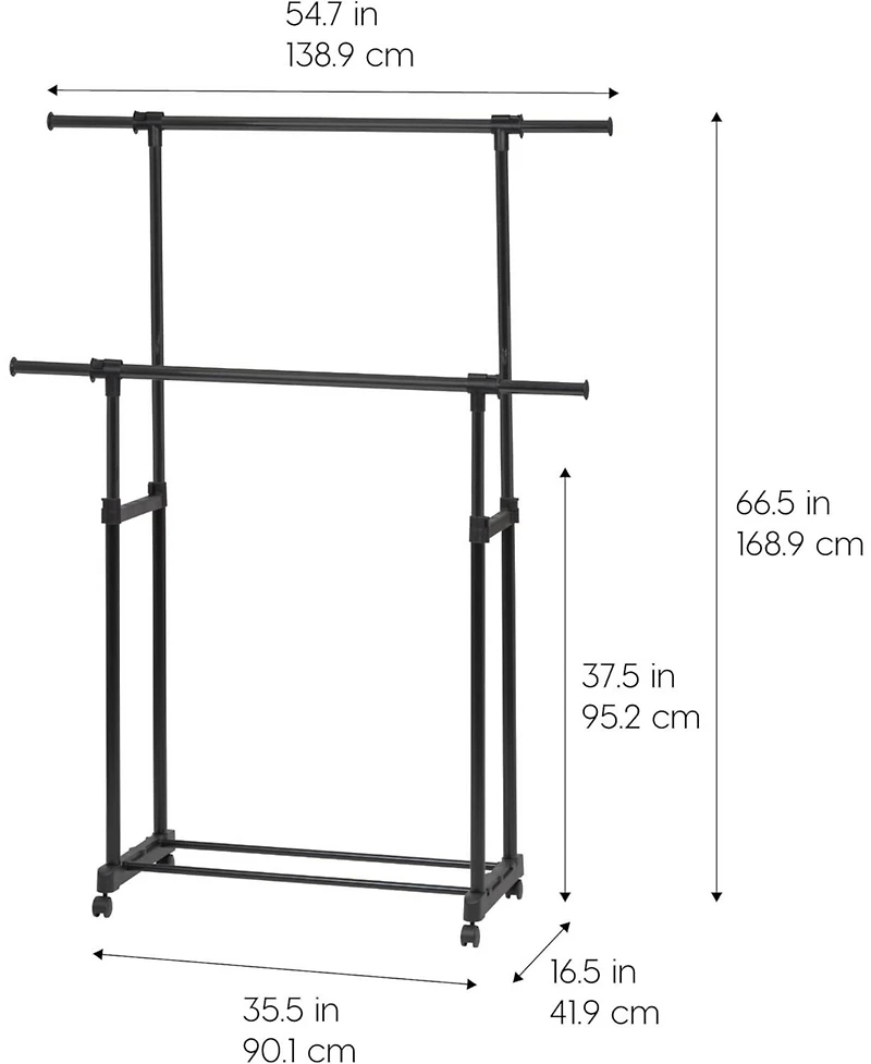 Iris Adjustable and Extendable Double-Rod Clothes Garment Rack