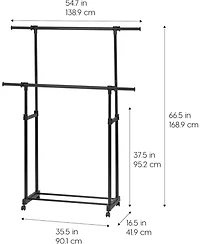 Iris Adjustable and Extendable Double-Rod Clothes Garment Rack