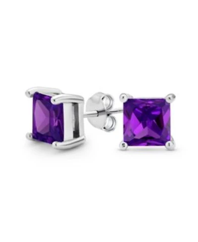 Bling Jewelry 2ct Red Square Cubic Zirconia Princess Cut Aaa Cz Stud Earrings For Women .925 Sterling Silver Simulated Ruby