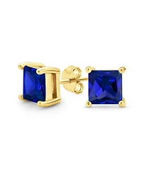 Bling Jewelry 2CT Red Square Cubic Zirconia Princess Cut Aaa Cz Stud Earrings For Women .925 Sterling Silver Simulated Ruby