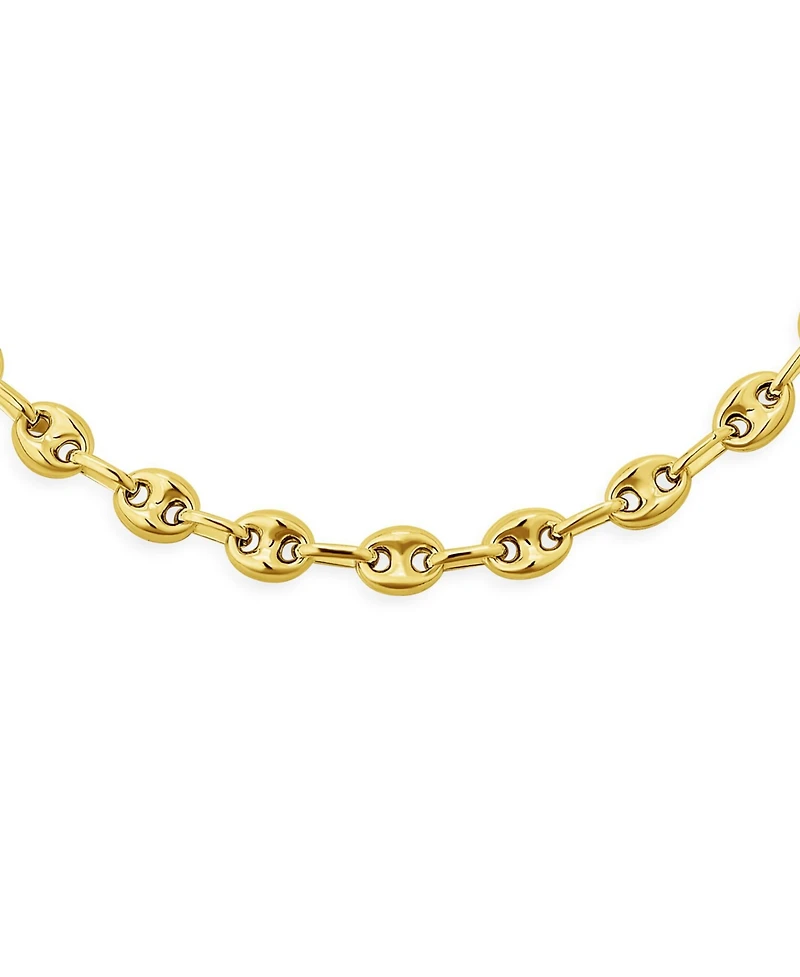 Bling Jewelry Yellow 14K Gold Overlay .925 Sterling Silver Nautical Anchor Link Puff Mariner Chain Necklace 6MM Wide