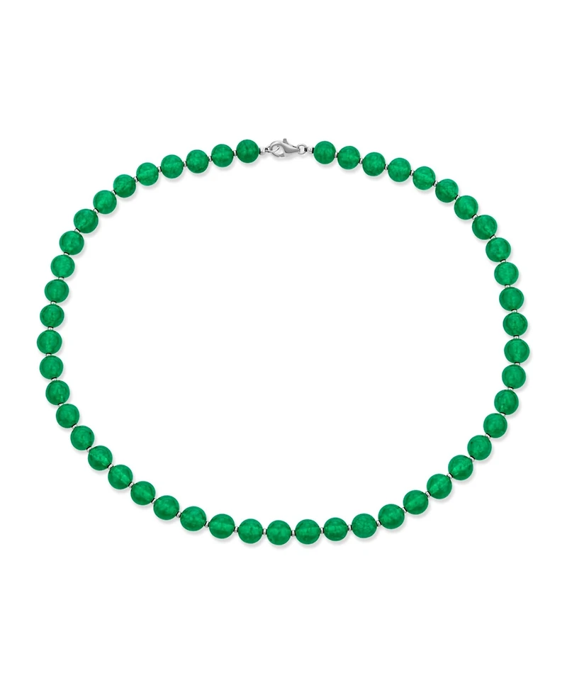 Bling Jewelry Simple 7MM Ball Bead Dyed Green Agate Strand Necklace Sterling Silver 19 Inch