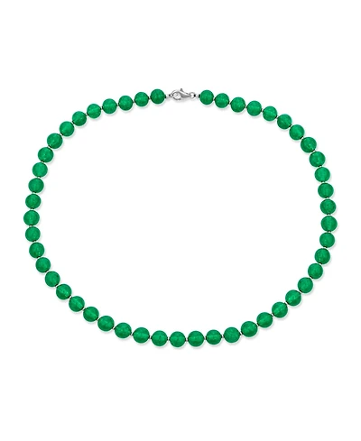 Bling Jewelry Simple 7MM Ball Bead Dyed Green Agate Strand Necklace Sterling Silver 19 Inch
