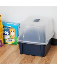 Iris Usa Large Enclosed Hooded Litter Box with Front Door Flap and Scoop, Entry Gate for Privacy and Keeping Litter Inside, Blue