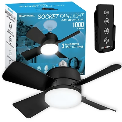 Socket Fan 15.7 in. Indoor Led Bright White Ceiling Fan with Remote
