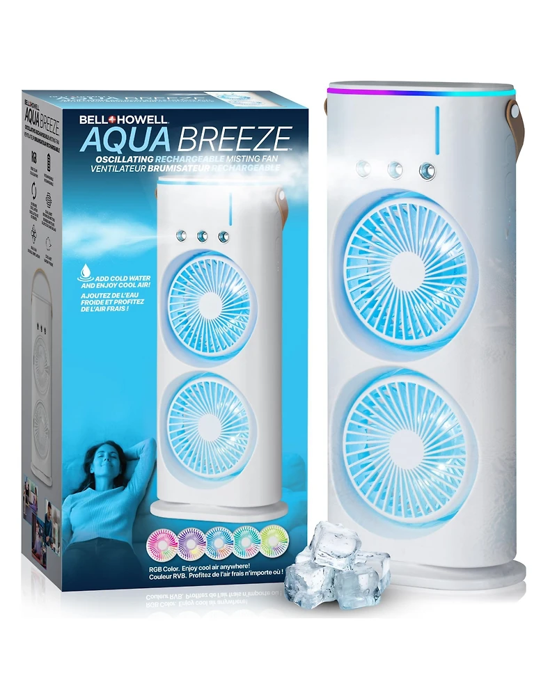 3 Fan Speeds Rechargeable Led Cooling Oscillation Personal Dual Misting Fan in White with Remote