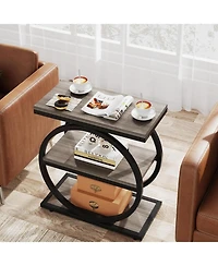 Tribesigns End Table Set of 2, Narrow with 3 Storage Shelves, Wooden Nightstand Metal Frame, Small Sofa Side