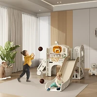 Qaba 7-in-1 Toddler Slide, Playset Indoor for Ages 1-6 Years w/ Ring Toss