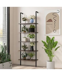Gymax 5 Tier Ladder Shelf 71'' Height Wall-Mounted Bookshelf Display Storage Organizer