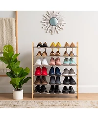 Iris Usa 3 Tier Extendable Pine Wood and Metal Shoe Rack for Entryway, Up to 15 pairs