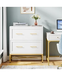 Tribesigns 2 Drawer File Cabinet, Modern White Lateral Filing Cabinet for Letter/Legal/A4 Size, Large File Storage Cabinets Printer Stand with Storage