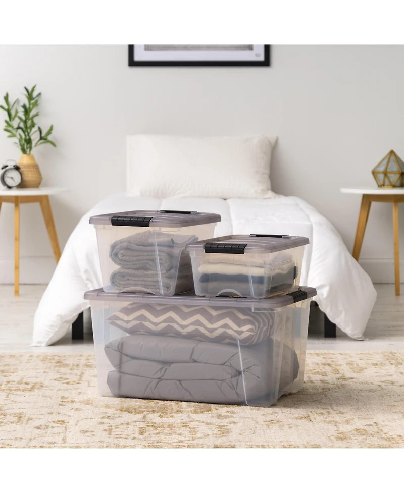 Iris Usa 72 Quart Stack & Pull Clear storage Box, Gray, 3 Pack