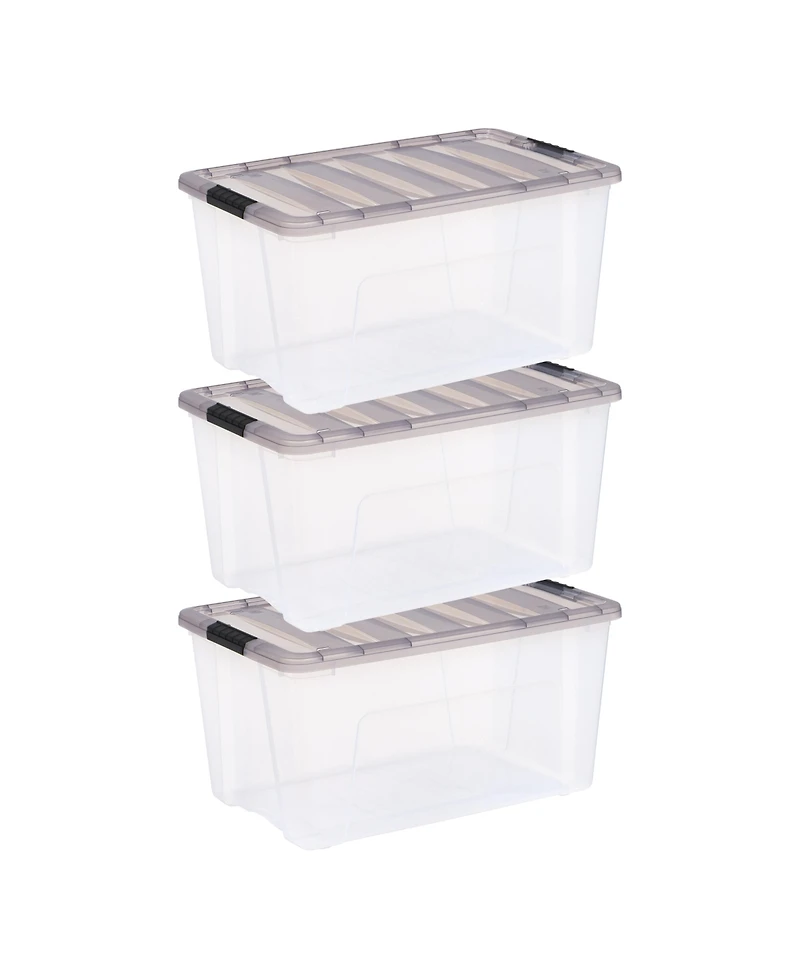 Iris Usa 72 Quart Stack & Pull Clear storage Box, Gray, 3 Pack