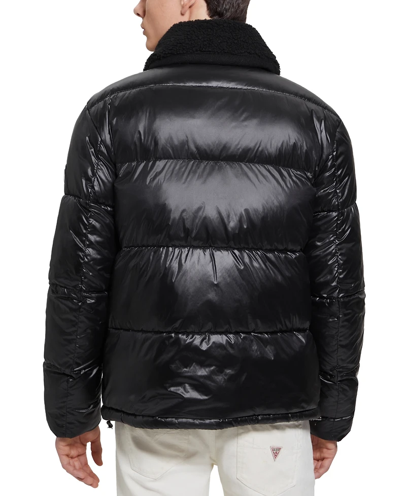 Guess Men's Puffer Jacket with Sherpa Collar