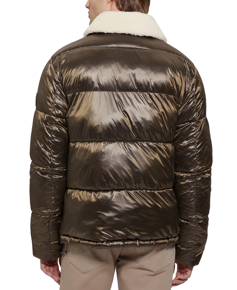 Guess Men's Puffer Jacket with Sherpa Collar