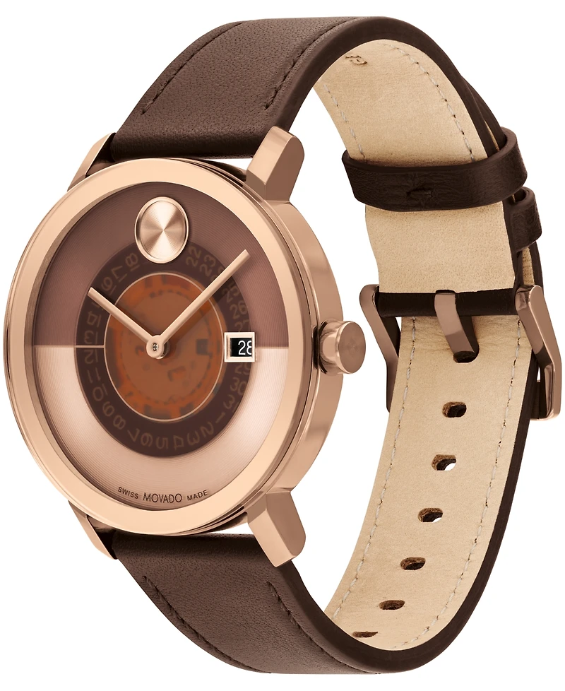 Movado Men's Bold Evolution 2.0 Swiss Quartz Chocolate Nappa Leather Watch 40MM