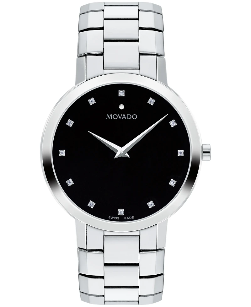 Movado Men's Faceto Swiss Quartz Stainless Steel Diamond Accent Watch 39mm