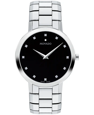 Movado Men's Faceto Swiss Quartz Stainless Steel Diamond Accent Watch 39mm