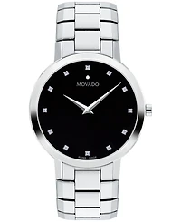 Movado Men's Faceto Swiss Quartz Stainless Steel Diamond Accent Watch 39mm