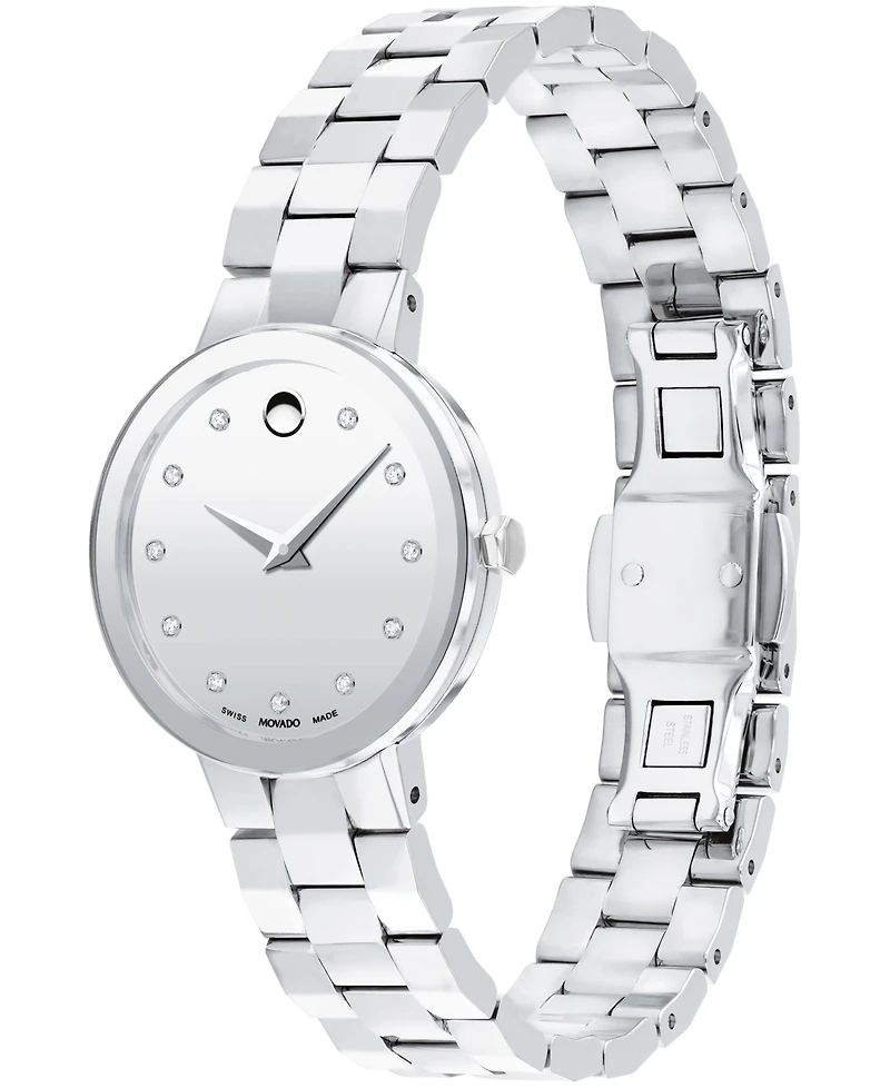Movado Women's Sapphire Swiss Quartz Stainless Steel Diamond Accent Watch 28mm