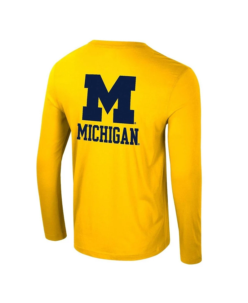 Colosseum Men's Maize Michigan Wolverines Logo Lockup 3-Hit Active Blend Long Sleeve T-Shirt