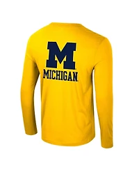 Colosseum Men's Maize Michigan Wolverines Logo Lockup 3-Hit Active Blend Long Sleeve T-Shirt