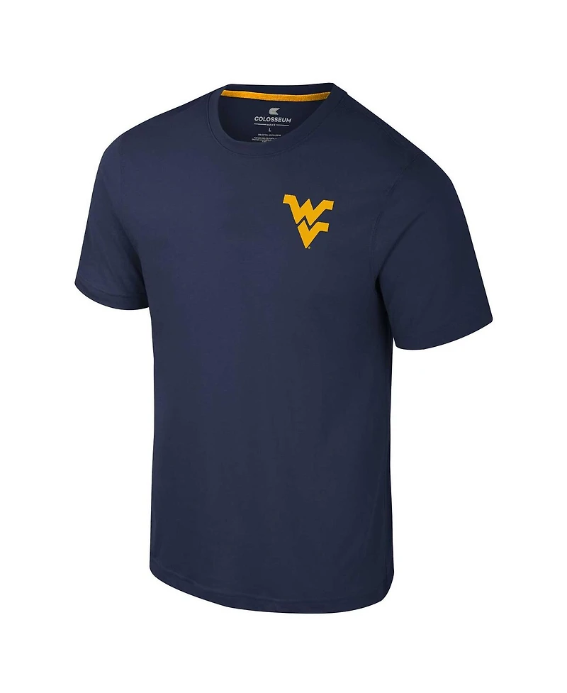 Colosseum Men's Navy West Virginia Mountaineers Logo Lockup 2-Hit Active Blend T-Shirt