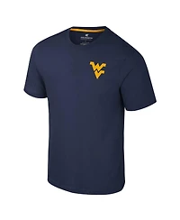 Colosseum Men's Navy West Virginia Mountaineers Logo Lockup 2-Hit Active Blend T-Shirt