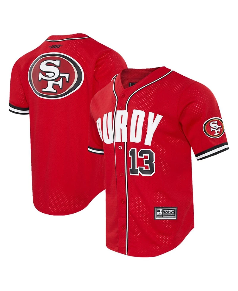 Pro Standard Men's Brock Purdy Scarlet San Francisco 49ers Mesh Button-Up Baseball Jersey