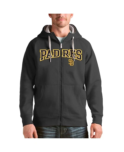 Antigua Men's Charcoal San Diego Padres Team Logo Victory Full-Zip Hoodie