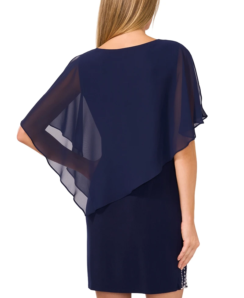 Msk Petite Embellished Cape-Overlay Shift Dress
