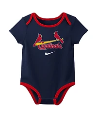 Nike Baby Boys and Girls St. Louis Cardinals Authentic Collection Three-Pack Bodysuit Set