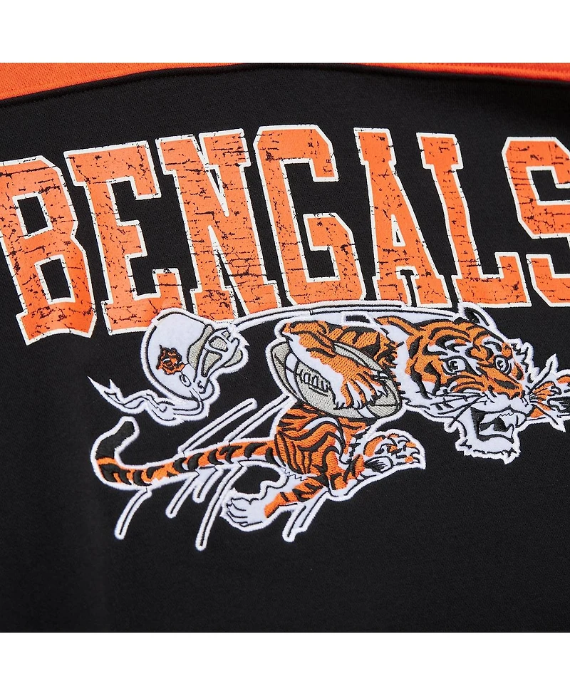 Mitchell & Ness Men's Black Cincinnati Bengals Off Field Vintage Logo Short Sleeve Pullover Hoodie