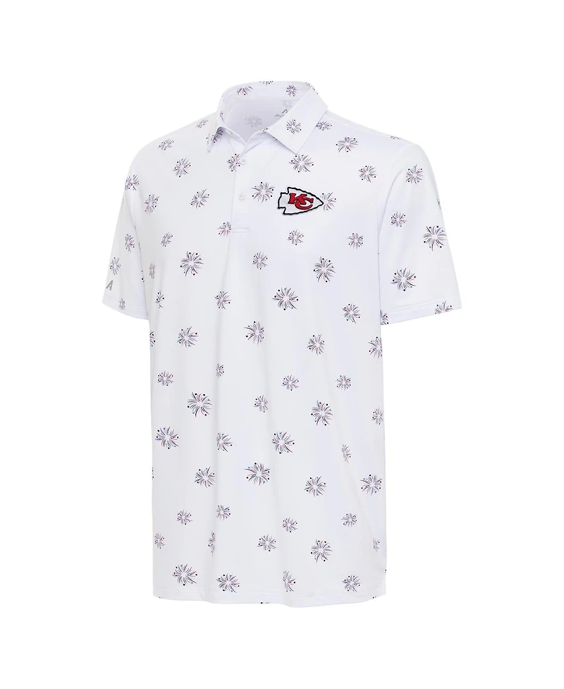 Antigua Men's White Kansas City Chiefs Fireworks Polo