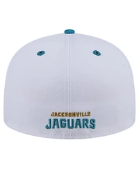 New Era Men's White/Teal Jacksonville Jaguars Throwback Logo Flipside Two-Tone 59FIFTY Fitted Hat