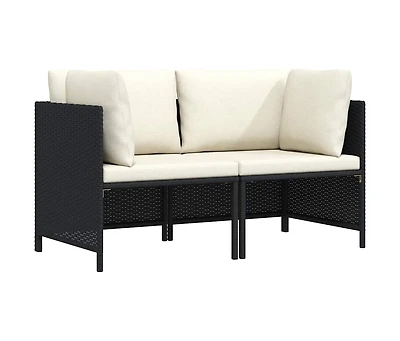 vidaXL 2-Seater Patio Sofa with Cushions Black Poly Rattan