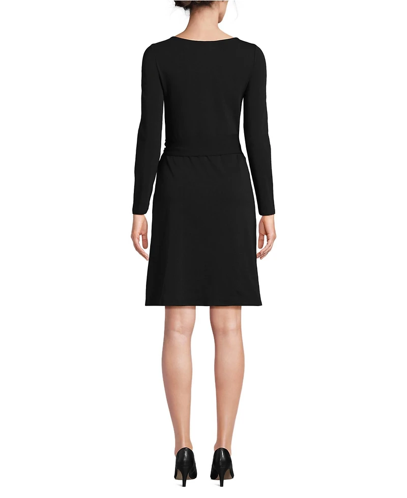 Lands' End Women's Boatneck Long Sleeve Tie Waist Dress
