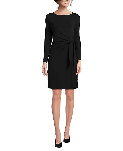Lands' End Women's Boatneck Long Sleeve Tie Waist Dress