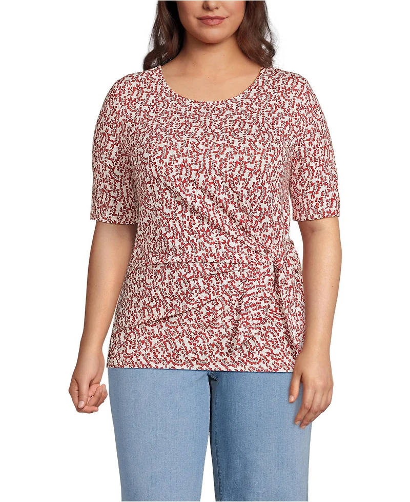 Lands' End Women's Plus Lightweight Jersey Tie Front Top