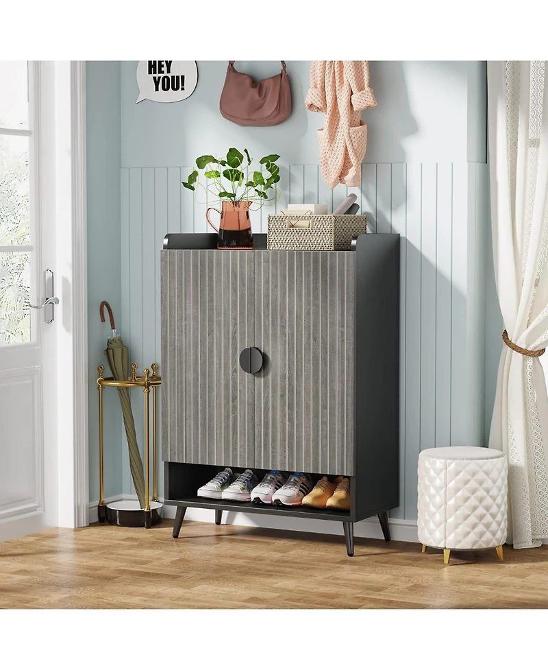 Tribesigns Shoe Cabinet with Doors, 6-Tier Storage Adjustable Shelves, Wooden Shoes Rack Organizer for Entryway, Hallwa