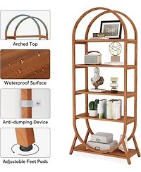 Tribesigns 5-Tier Open Bookshelf, 70.8" Tall Arched Bookcase, Modern Brown Storage Bookshelves, Freestanding Display Rack Shelving Unit for Office, Be