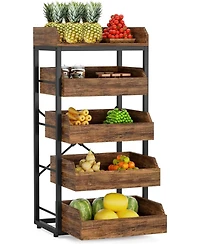 Tribesigns Wood Fruit and Vegetable Storage Rack, 5-Tier Pull-Out Snack Stand Fruit Basket Stand, Utility Shelf Organizer, Rustic Brown
