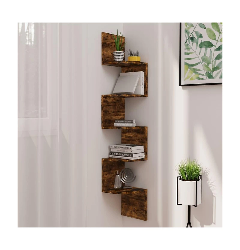vidaXL Wall Corner Shelf Smoked Oak 7.5"x7.5"x48.4" Engineered Wood