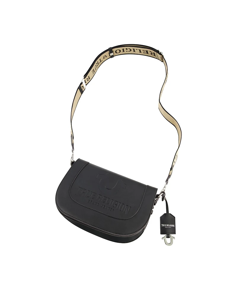 True Religion debossed logo flap shoulder bag