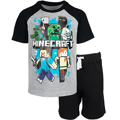 Minecraft Boys Creeper T-Shirt and French Terry Shorts Outfit Set to