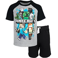 Minecraft Boys Creeper T-Shirt and French Terry Shorts Outfit Set to