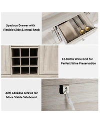 Gymax Buffet Server Sideboard Wine Cabinet Console Table Grey Home