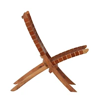 Folding Chair Crossed-Stripe Brown Real Leather